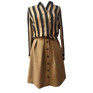 J Crew Women's Blouse & Skirt Combo Black Beige Stripe Blouse Sz 0 Wool Skirt 0